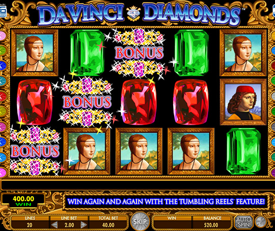 davinci diamonds bonus game